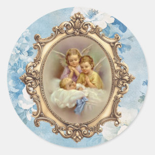 Floral Guardian Angels Baby Religious Ronde Sticker