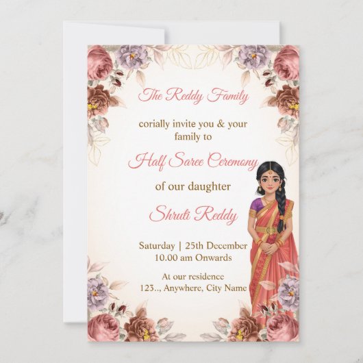 Floral Half Saree Ceremony Invitation (Devant)