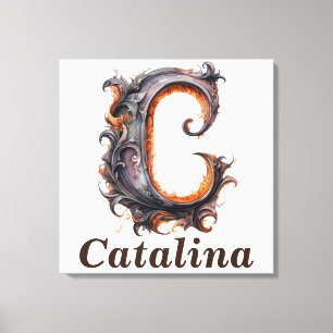 Floral Halloween Aangepaste Naam Letter C Monogram Canvas Afdruk
