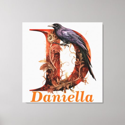 Floral Halloween Aangepaste Naam Letter D Monogram Canvas Afdruk (Voorkant)