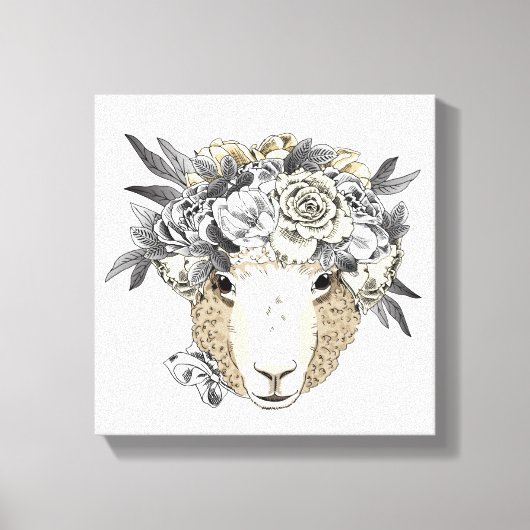 Floral Halo Sheep Canvas Afdruk (Voorkant)