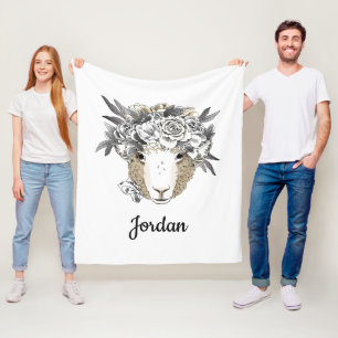 Floral Halo Sheep Jouw namen toevoegen Fleece Deken
