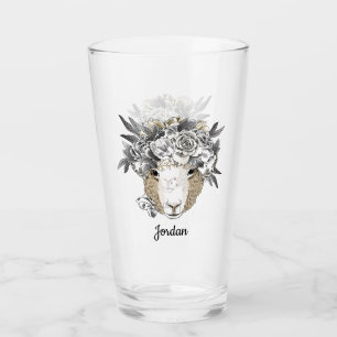 Floral Halo Sheep Jouw namen toevoegen Glas