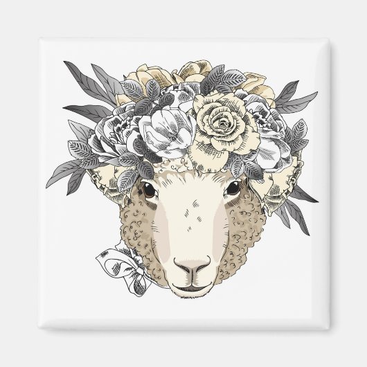 Floral Halo Sheep Magneet (Voorkant)
