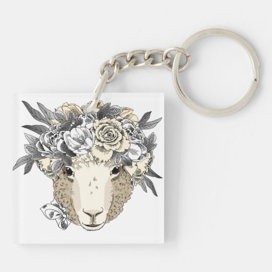 Floral Halo Sheep Sleutelhanger (Achterkant)