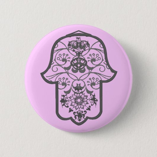 Floral Hamsa Ronde Button 5,7 Cm (Voorkant)