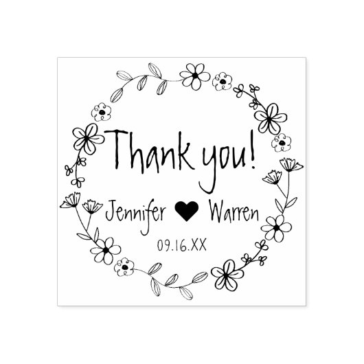 Floral Hand Drawn Wreated Dank u persoonlijk Rubberstempel (Afrduk)