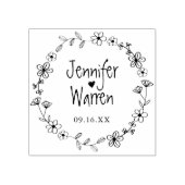 Floral Hand Drawn Wreath Personalized Wedding Rubberstempel (Afrduk)