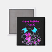 Floral Happy Birthday Magnet Magneet (Voorkant / Achterkant)