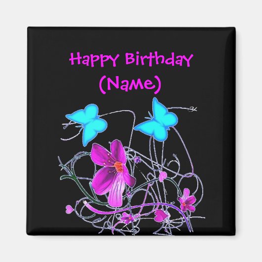 Floral Happy Birthday Magnet Magneet (Voorkant)