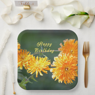 Floral "Happy Birthday" Oranje Zennia Papieren Bordje