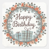 Floral Happy Birthday Sticker met Gift Design (Voorkant)