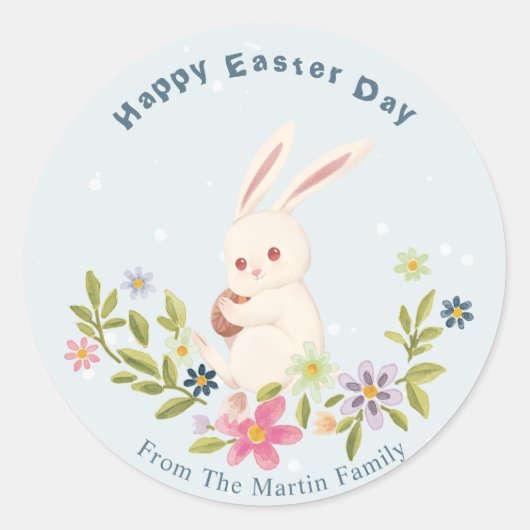Floral Happy Easter Day Event Custom Rabbit Ronde Sticker (Voorkant)