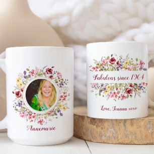 Floral Happy Fabulous sinds verjaardag Foto Koffiemok