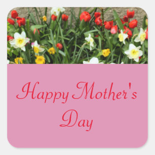 FLORAL HAPPY MOEDERDAG VIERKANTE STICKER