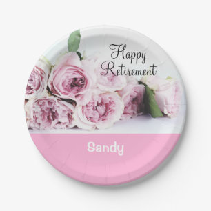  Floral Happy Retirement Paarse roze rozen Papieren Bordje