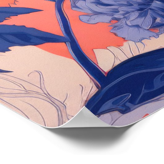 Floral Harmony: een symfonie van roze en blauw Poster (Hoek)