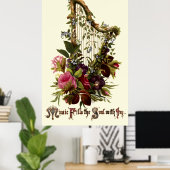  Floral Harp Music Poster (Thuiskantoor)