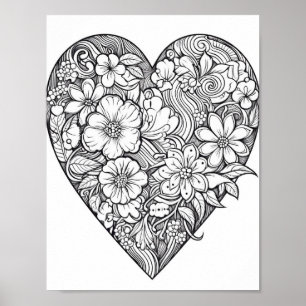 Floral hart kleurend Poster