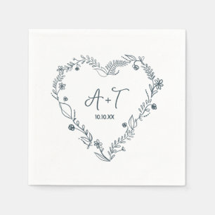 Floral hart krans hand getekende bruiloft servet