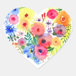 Floral hart krans pastel Waterverf Hart Sticker