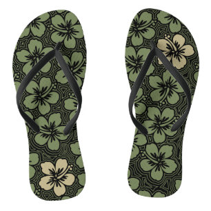 Floral Hawaiian Accent Hibiscus Pinstriped Teenslippers