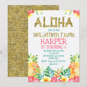Floral Hawaiian Luau Birthday Uitnodiging
