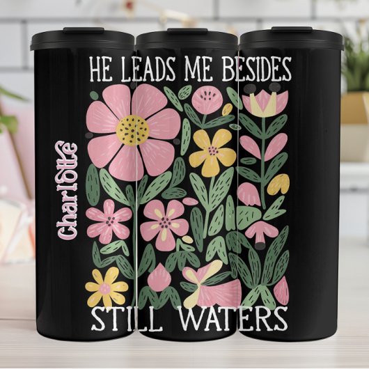 Floral He Leads Me Beside Still Waters Thermosbeker