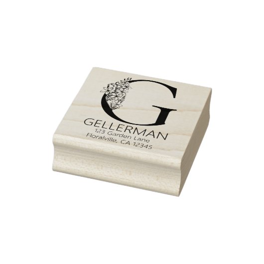 Floral Head Letter - G - Return Address Monogram Rubberstempel (Stempel)