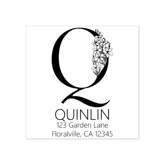 Floral Head Letter - Q - Retouradres Monogram Rubberstempel (Afrduk)