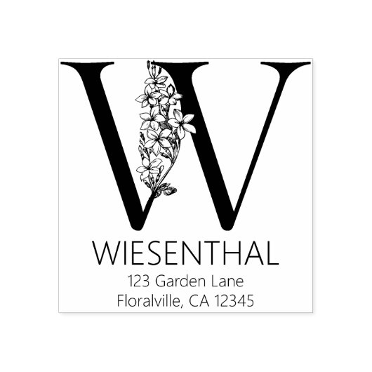 Floral Head Letter - W - Retouradres Monogram Rubberstempel (Afrduk)