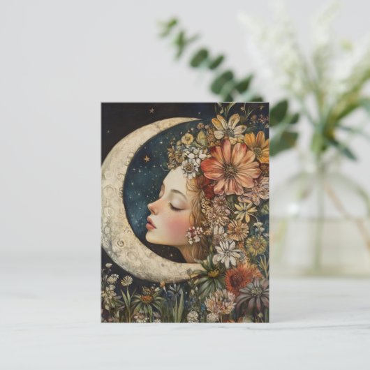 Floral Headdress & Crescent Moon 2 Briefkaart (Staand voorkant)