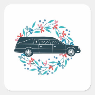 Floral Hearse Car Vierkante Sticker