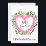 Floral Heart 90e carte d'anniversaire pour femmes<br><div class="desc">Faites-lui savoir combien elle a aimé à l'occasion de son 90e anniversaire avec cette carte de 90e anniversaire au coeur floral mignon. Magnifique carte de voeux de 90ème anniversaire rose et vert avec un coeur de roses roses et l'inscription sucrée "90 ans aimés". Ajoutez son nom pour une touche spéciale...</div>