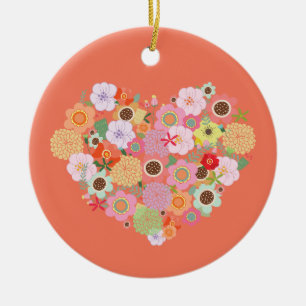 Floral Heart Art Love Kleurrijke EIGEN TEKST Keeps Keramisch Ornament