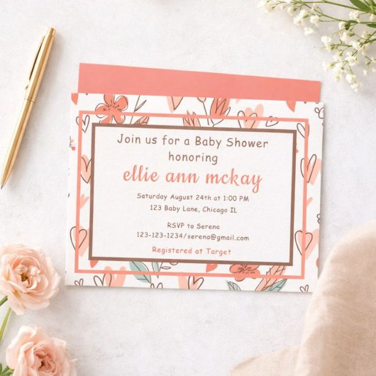 Floral Heart Baby shower Kaart