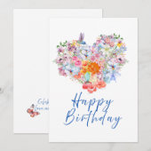 Floral Heart Bonne Carte Plat Anniversaire (Devant / Derrière)