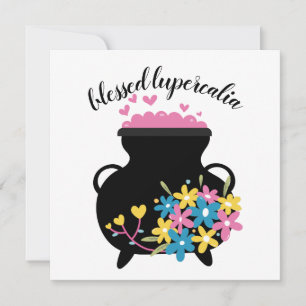 Floral Heart Bubble Witch Cauldron Lupercalia Vibe Feestdagenkaart