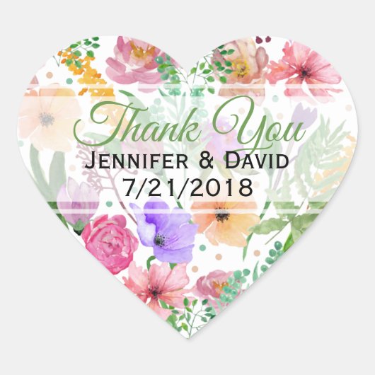 Floral Heart Custom Wedding Favor Sticker (Voorkant)