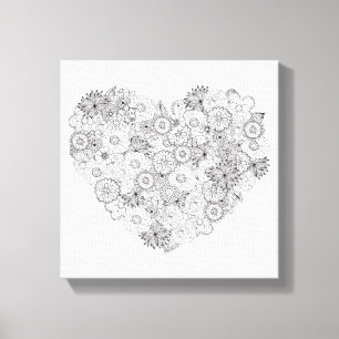 Floral Heart Doodle 6 Canvas Afdruk