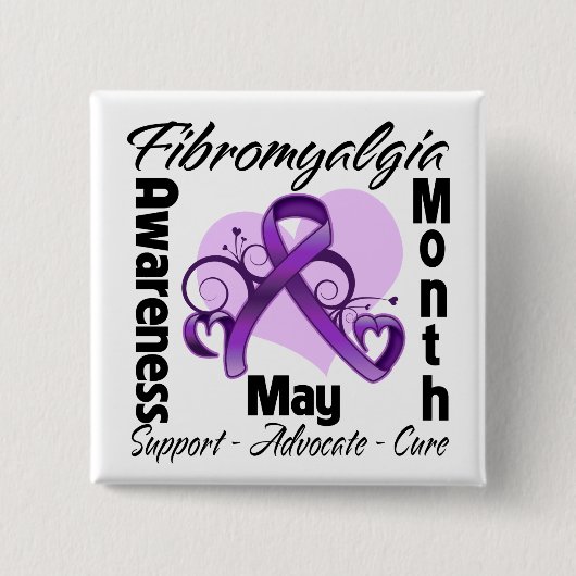 Floral Heart - Fibromyalgie Bewustmakingsmaand Vierkante Button 5,1 Cm (Voorkant)