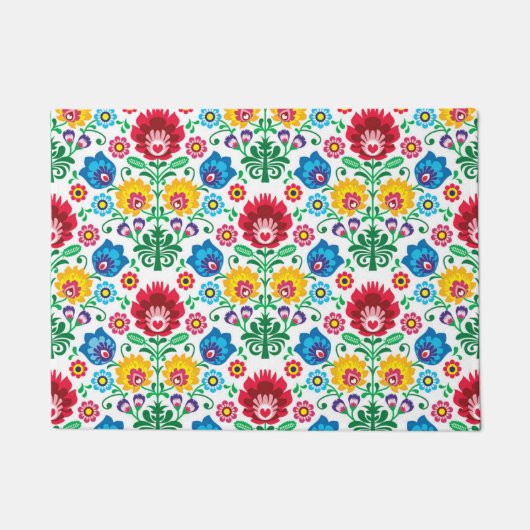 Floral Heart Folk Art Pattern Deurmat (Voorkant)