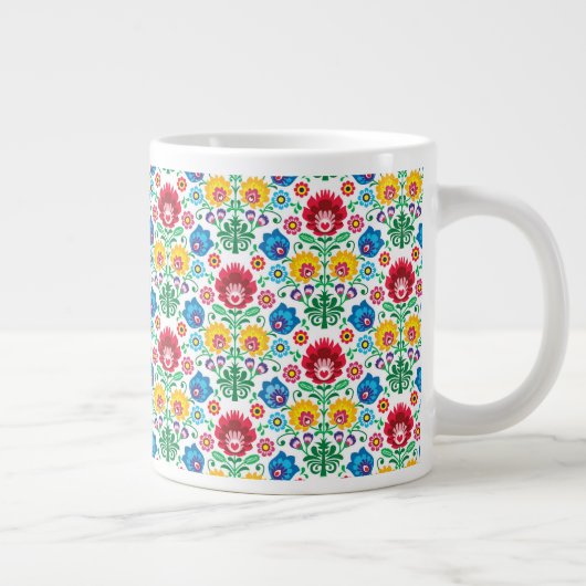 Floral Heart Folk Art Pattern Extra Grote Beker (Rechts)