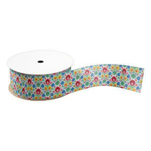 Floral Heart Folk Art Pattern Grosgrain Lint