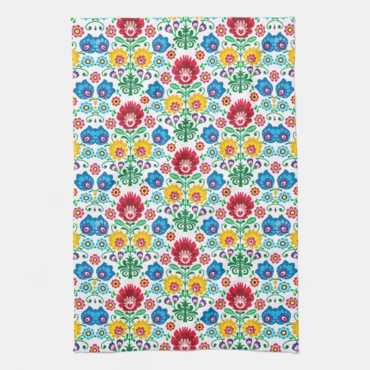 Floral Heart Folk Art Pattern Theedoek (Verticaal)