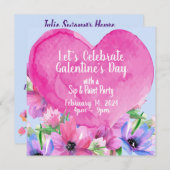 Floral Heart Galentine's Party Invitation (Devant / Derrière)