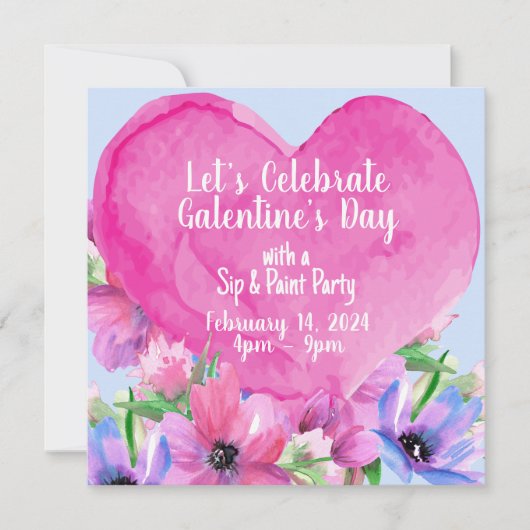 Floral Heart Galentine's Party Invitation (Devant)