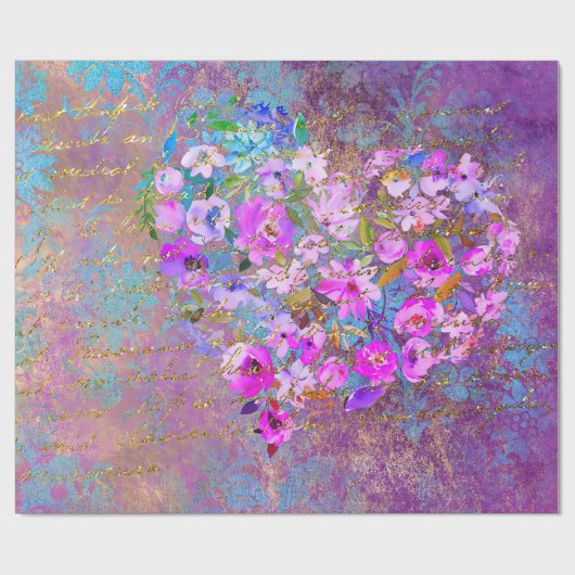 Floral Heart Gold  handschrift Cadeaupapier (Vlak)