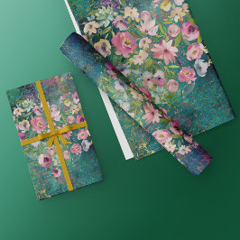 Floral Heart Gold Romantic Handwriting Cadeaupapier