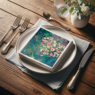 Floral Heart Gold Romantic Handwriting Decoupage Servet